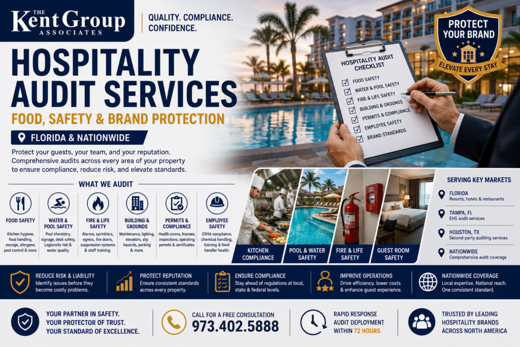 Hospitality audit services inspecting hotel safety standards