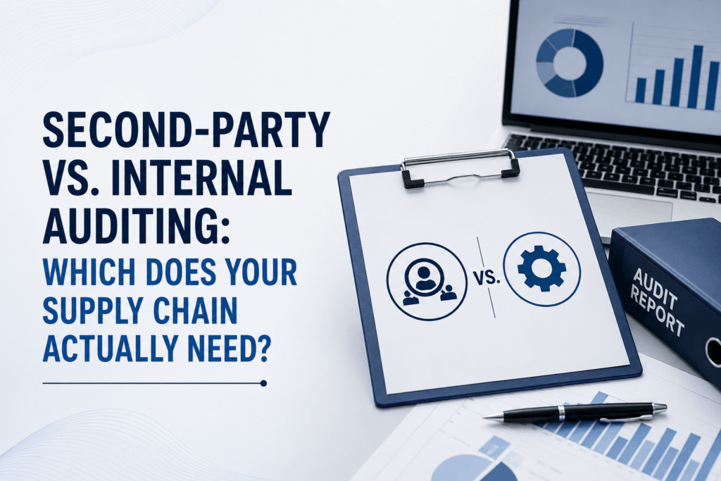 Second-party auditor reviewing supplier compliance documents during a supply chain audit