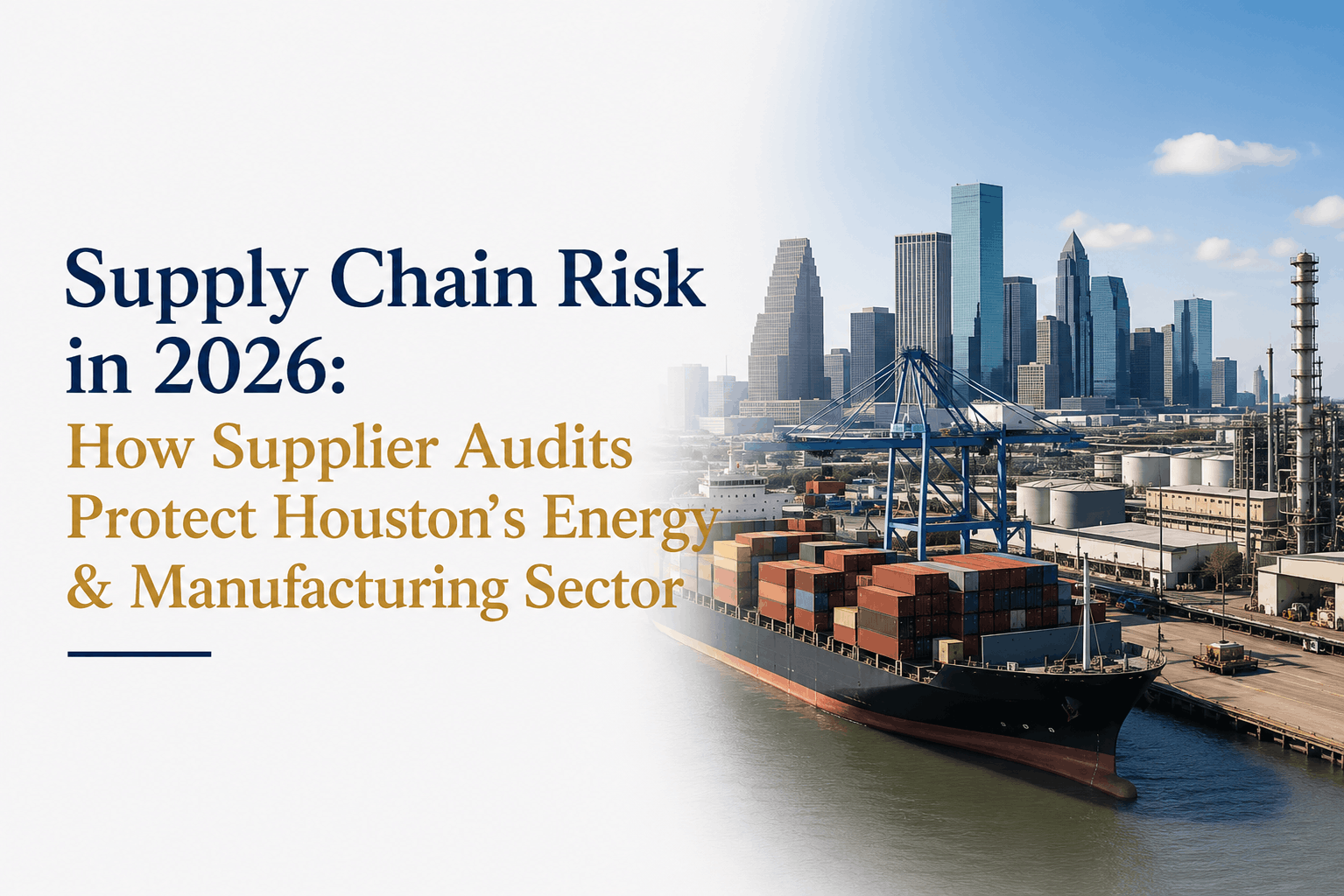 Supply chain audit in Houston evaluating supplier compliance, manufacturing quality, and energy sector risk management.